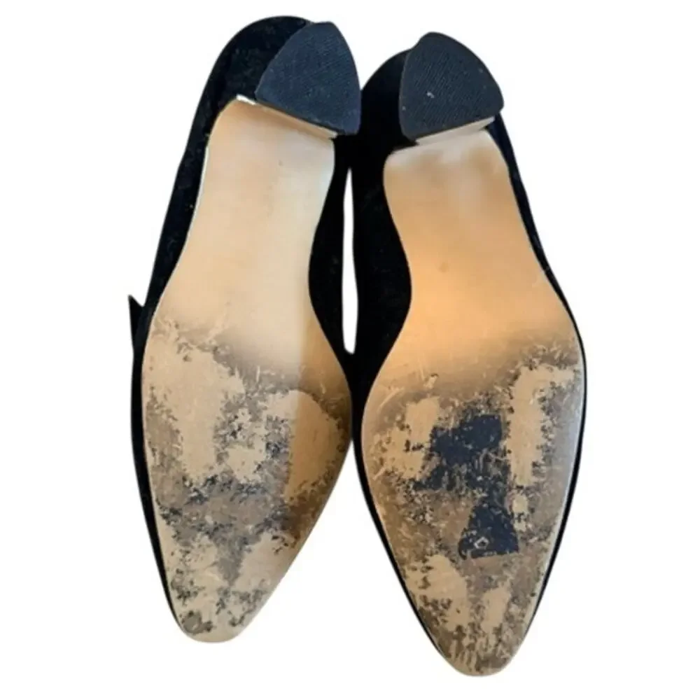 Dolcis Black Velvet Bow Kitten Heel Pumps Women's 7M Vintage Dress Shoes